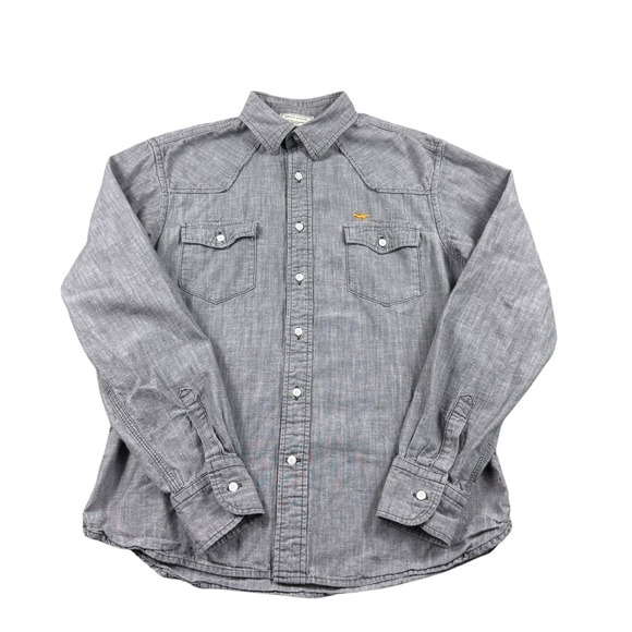 Maison Kitsune Gray Cotton Twill Fox Mens L/S Button Front Size M Japan - Picture 2 of 7